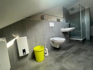 a bathroom with a toilet and a sink at MZ Zimmervermietung in Caßdorf