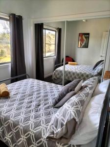 a bedroom with two beds and a large mirror at Lambs Valley Guest House. in Lambs Valley