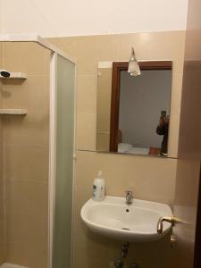 a bathroom with a sink and a mirror at Hotel Galla in Milan