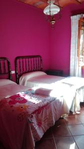 2 camas en una habitación con paredes rosas en Ala Mexicana, en Huércal-Overa