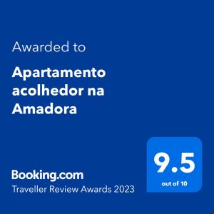 Certifikát, hodnocení, plakát nebo jiný dokument vystavený v ubytování Apartamento acolhedor na Amadora