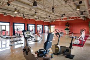 a gym with several cardio machines in a room at UNA Hotels Hotel & Residence Contessa Jolanda Milano in Milan