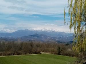 a view of a snow covered mountain in the distance at Camere Villa Lunardini in Frassinetto