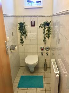 a bathroom with a toilet and plants on the wall at Apartment Panoramablick mit Infrarotkabine auf der großen Terrasse und traumhaften Ausblick in Oberschützen