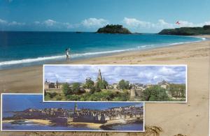 un collage de photos d'une plage et de l'océan dans l'établissement La Goëlette, à Saint-Suliac