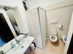 La salle de bains est pourvue d'un lavabo et de toilettes. dans l'établissement Casa Sancio, à Spotorno