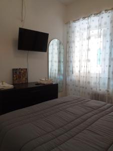 - une chambre avec un lit et une télévision à écran plat dans l'établissement BeachFront House - Sant'Angelo Ischia, à Ischia