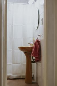 y baño con lavabo y ducha. en Leguizamon Flat - MZA Travel en Godoy Cruz
