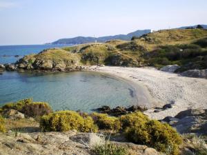a beach on a hill with a body of water at Haus Despina in Sarti