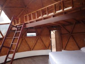 a loft bed in a room with a ladder at Tybyn Geo Lodge in Arcabuco