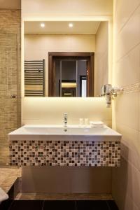 a bathroom with a sink and a mirror at Apartment am Kurpark in Baden-Baden