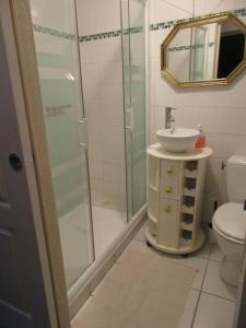 a bathroom with a shower and a sink and a toilet at Joli/calme et spacieux appartement. in Tarascon