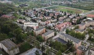 an aerial view of a city with buildings at Apartament Mickiewicza in Busko-Zdrój