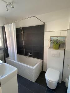 un bagno con vasca, WC e lavandino di Nisas Ferienwohnung a Bad Säckingen