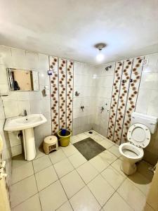 La salle de bains est pourvue de toilettes et d'un lavabo. dans l'établissement Hiddenvalley Stays - Nethra, à Madikeri
