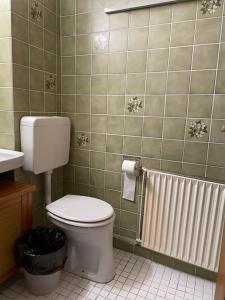 uma casa de banho com um WC branco e um radiador em Lovely room in Düsseldorf nearly Düsseldorf Hbf em Dusseldorf