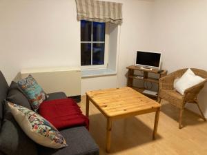 a living room with a couch and a table at Ferienwohnung Zweinig 03 in Roßwein