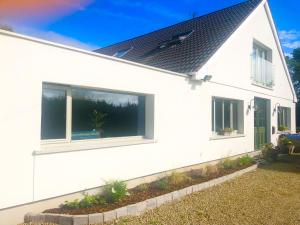 a white house with two windows and a yard at The Welcome Snug in Kinsale