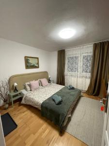 熱舒夫的住宿－Podkarpacka 50，一间卧室设有一张大床和一个窗户。