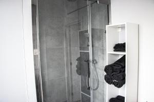 a shower in a bathroom with a glass shower stall at NSD Home in Antwerp