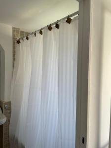 cortina de ducha blanca en el baño en Recoleta Suite Studio Profesional WIFI Museos en Buenos Aires