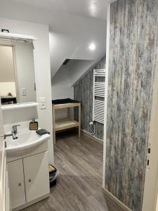 łazienka z umywalką i lustrem w obiekcie Le Gîte du Val de Noye w mieście Ailly-sur-Noye