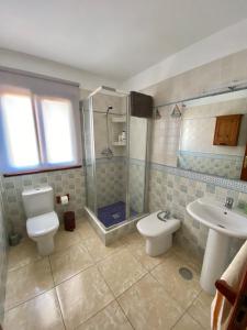 a bathroom with a toilet and a shower and a sink at Marea La Caleta El Hierro in La Caleta