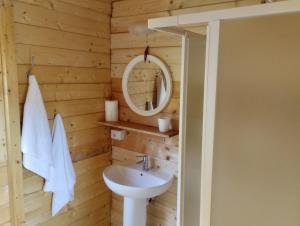 a bathroom with a sink and a mirror at Agricampeggio la casa di Nicla in Cavriglia