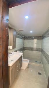 a bathroom with a sink and a toilet in it at Rum New Luxury Camp in Wadi Rum +105 photos
