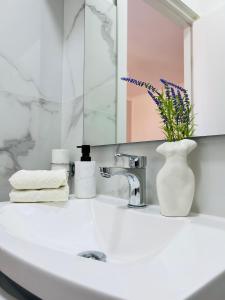 a bathroom with a white sink and a mirror at Corso Venezia in Mestre +24 photos