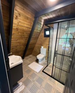 a bathroom with a toilet and a sink and a shower at BLS BUNGALOVE SAPANCA in Sapanca