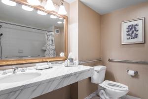 a bathroom with a sink and a toilet and a mirror at Omni Las Colinas Hotel in Irving