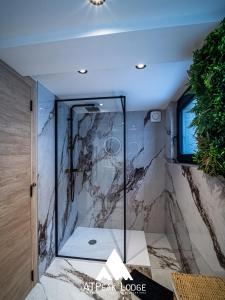 a shower with a glass door in a bathroom at ATPeak Lodge Maison de Montagne d'exception in Xonrupt-Longemer