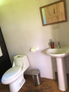een badkamer met een toilet en een wastafel bij Rancho Huacatay in Monteverde Costa Rica