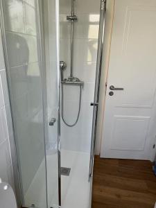 eine Dusche mit Glastür im Badezimmer in der Unterkunft CASA DA PRAIA DA POÇA - APARTAMENTO LÍRIO in Estoril