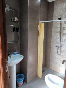W łazience znajduje się prysznic, umywalka i toaleta. w obiekcie magnifique appartement à rabat proche de la mer w mieście Rabat