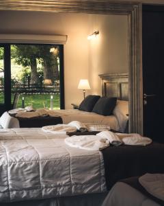 1 Schlafzimmer mit 2 Betten und einem großen Spiegel in der Unterkunft Rotui Exclusive Apartment in San Martín de los Andes