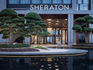 a bonsai tree in front of a building at Sheraton Ninghai in Ninghai