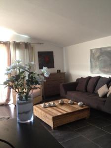 un soggiorno con un divano e un tavolino da caffè di Gite au coeur de la Provence & SPA a Saint-Cannat