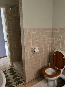 a bathroom with a toilet and a shower at The Reeds: 2 Bedroom townhouse in Centurion