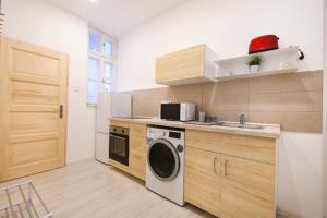 a kitchen with a washing machine and a sink at 2 bedroom flat in Nyar str., Boutique in Budapest