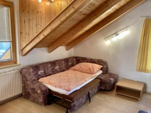 een woonkamer met een bank en een bed bij Appartement Mittagskogel in Velden am Wörthersee