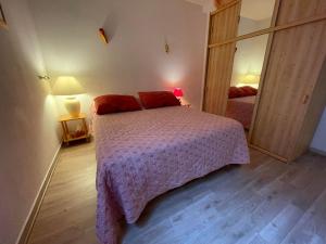een slaapkamer met een bed en een grote spiegel bij 4VSE-ESCA5 Appartement proche plage in Collioure