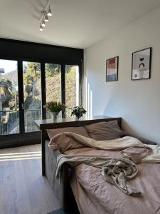 una camera con un letto e una grande finestra di Riva 17 a Lugano