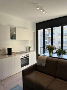 un soggiorno con divano e una cucina di Riva 17 a Lugano