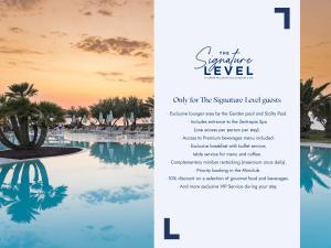 un flyer pour un complexe avec une photo de piscine dans l'établissement The Signature Level at Grand Palladium Sicilia Resort & Spa, à Campofelice di Roccella