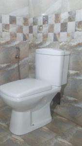 baño con aseo blanco y pared de azulejos en Cinnamon Villa Boossa, en Busse