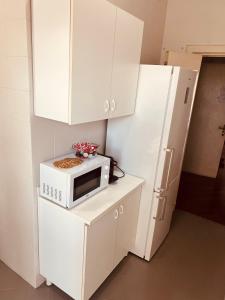 eine Mikrowelle auf einer Theke neben einem Kühlschrank in der Unterkunft Sparano Top Class 7 in Bari