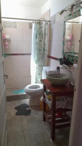 La salle de bains est pourvue de toilettes et d'un lavabo. dans l'établissement Cuyén Hostel, à Villa María