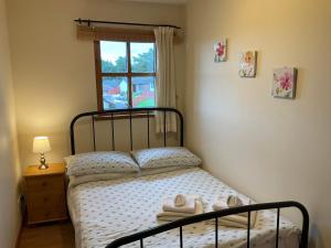 een slaapkamer met een bed en een raam bij Culloden Apartment Free Parking in Inverness